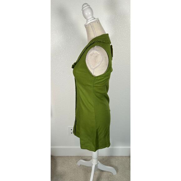 Monteau Ruffled Collar Green Linen Blend Retro Inspired Mini Dress -S - Picture 2 of 4
